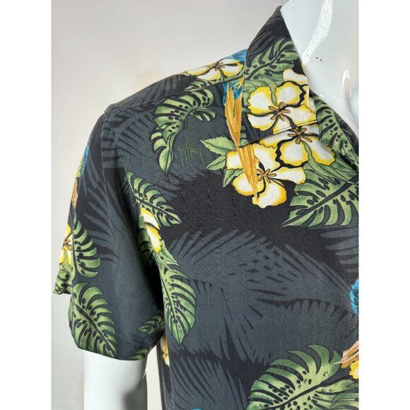Guy Harvey By Aftco Bluewater Parrot Floral Silk Hawaiian Shirt M - Picture 9 of 16